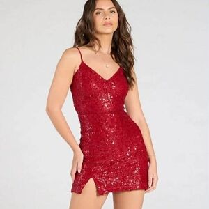 Red Sequin Spaghetti-Strap Mini Dress